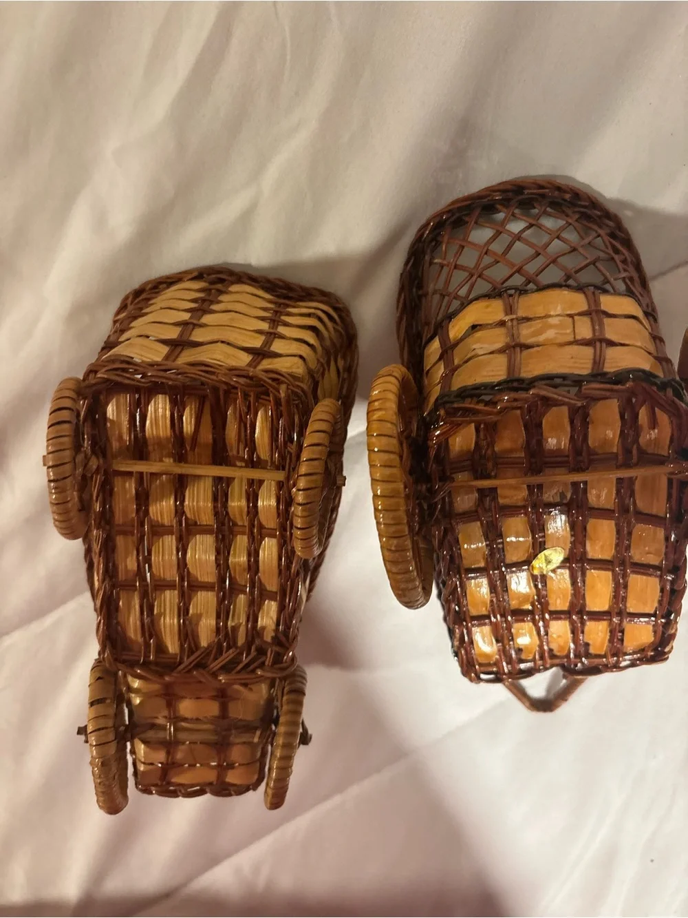 Vintage Wicker Miniature Carriage or Wheelbarrow, Boho Plant Stand Basket